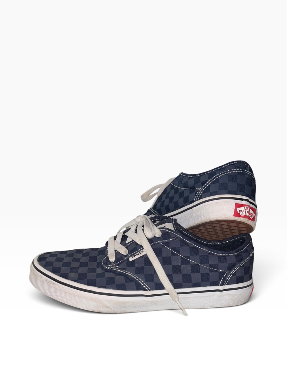 Vans Youth 7 Navy and White Checkerboard Low-Top Sneakers